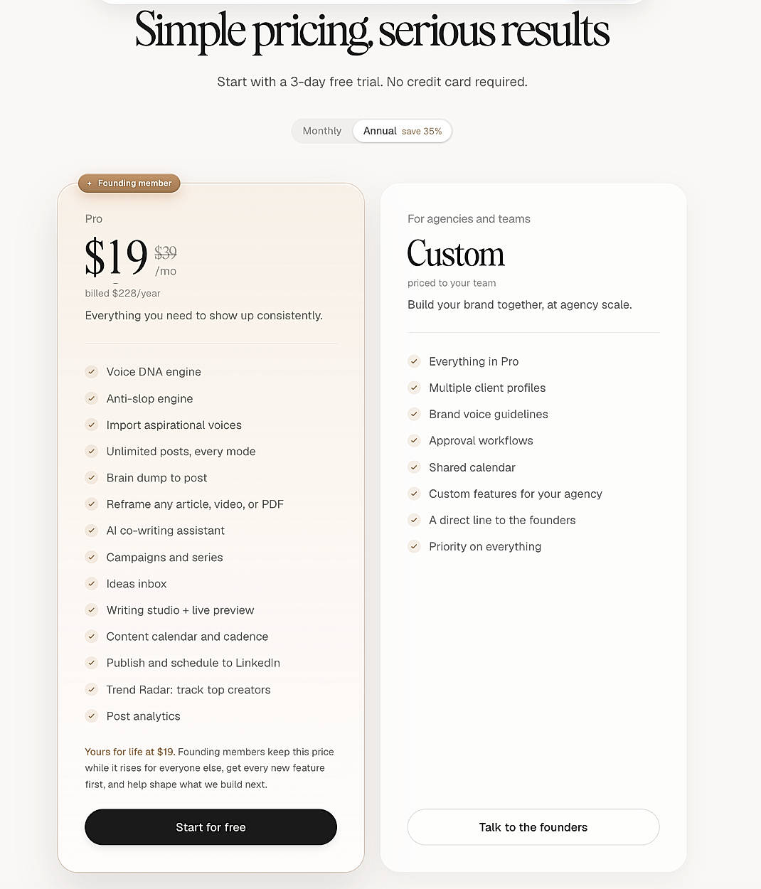 Pricing screenshot