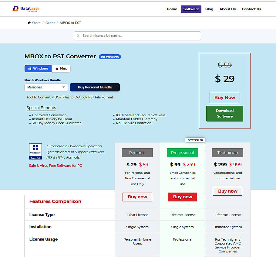 Pricing screenshot