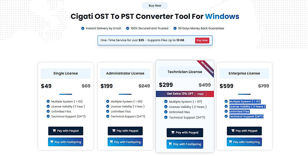 Pricing screenshot