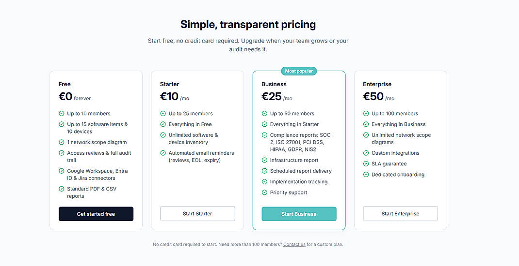 Pricing screenshot