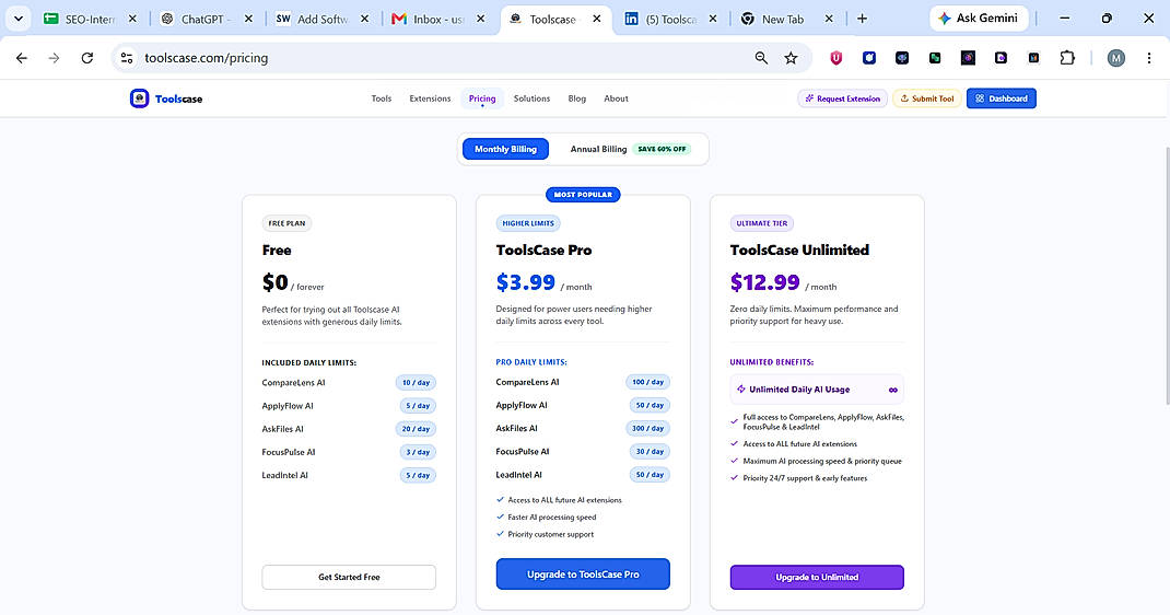 Pricing screenshot