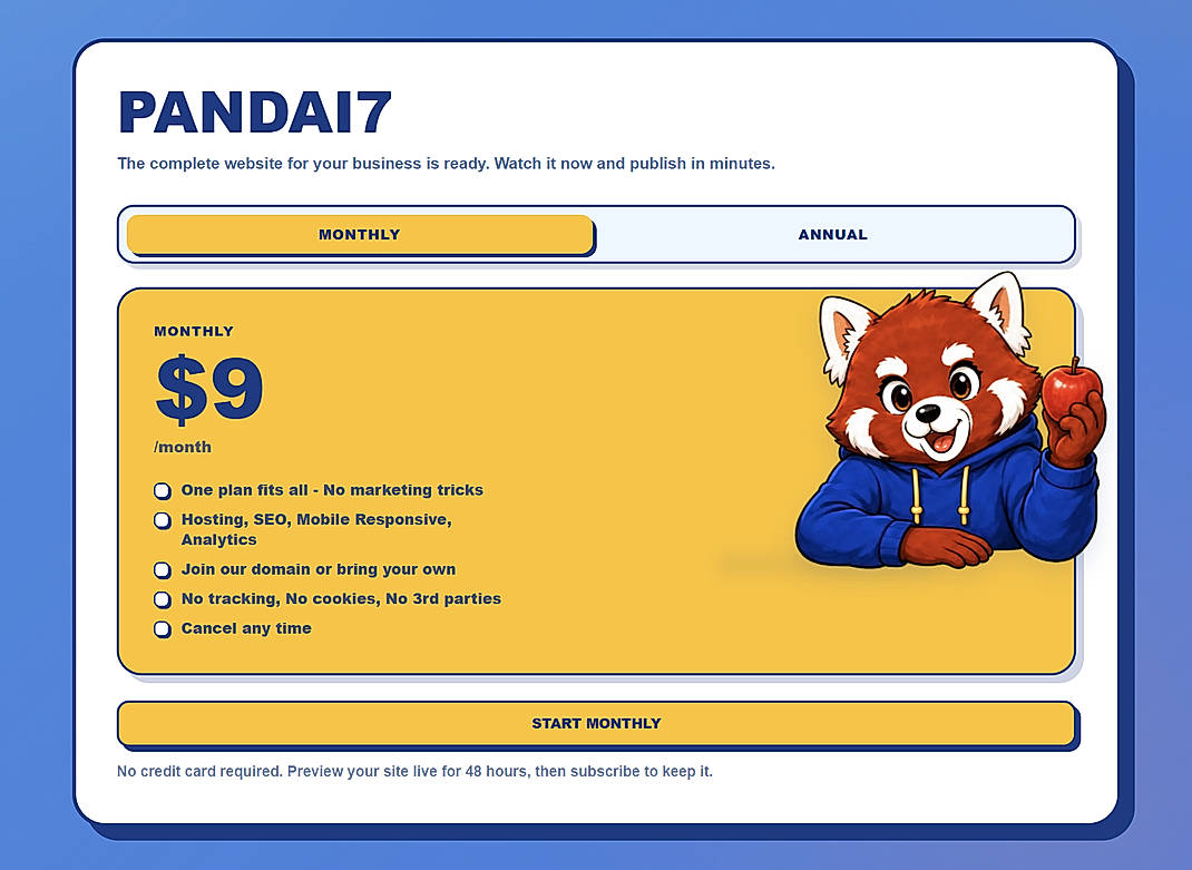 Pricing screenshot