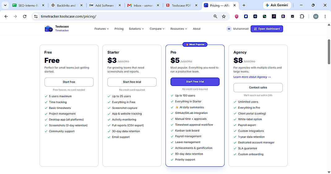 Pricing screenshot