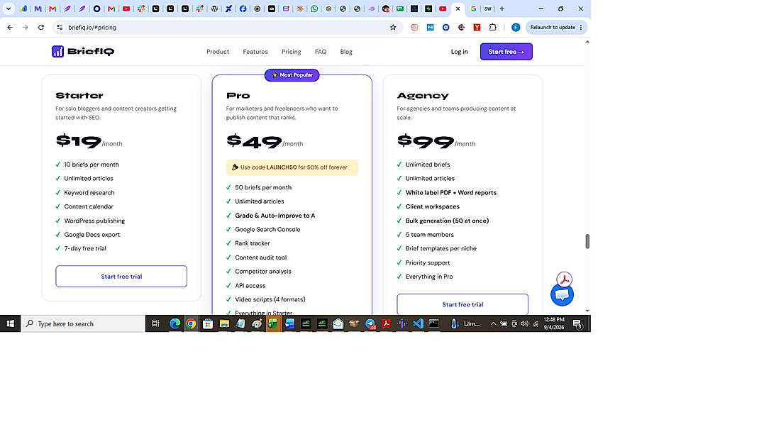 Pricing screenshot