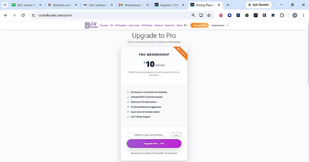 Pricing screenshot