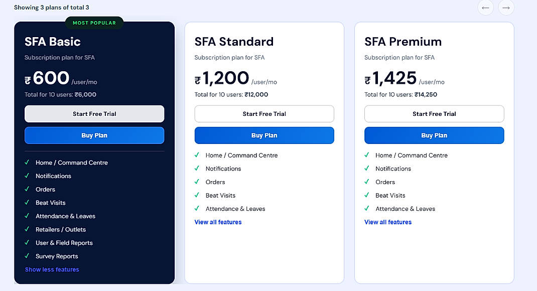 Pricing screenshot
