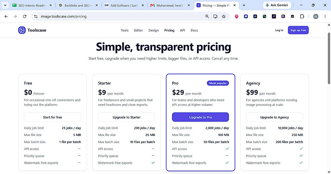 Pricing screenshot