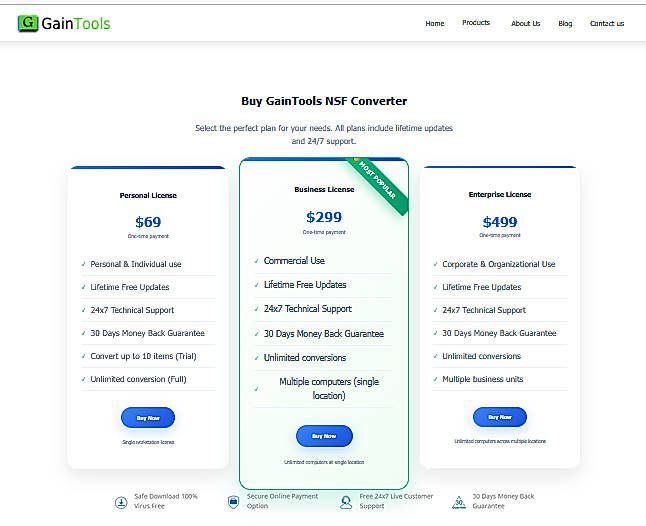 Pricing screenshot