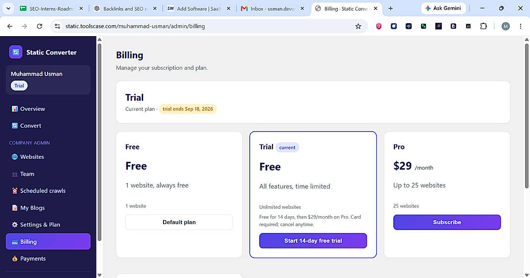 Pricing screenshot