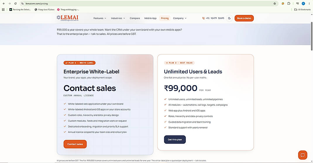 Pricing screenshot