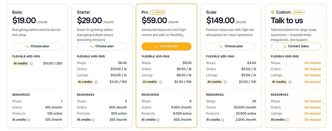 Pricing screenshot