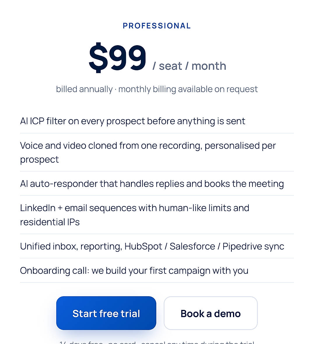 Pricing screenshot
