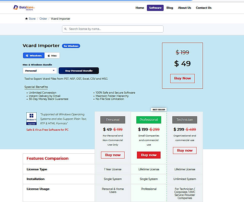 Pricing screenshot