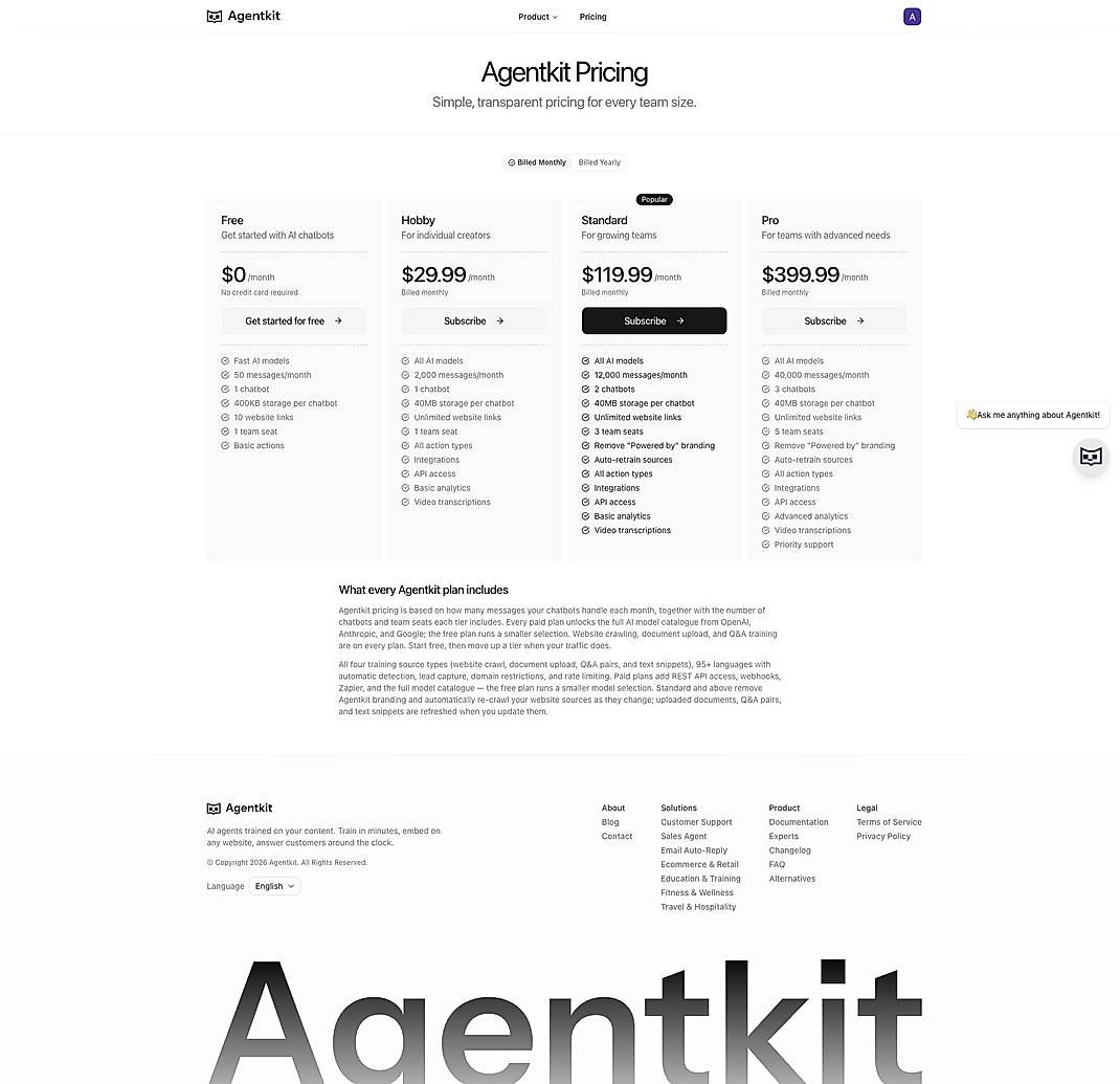 Pricing screenshot