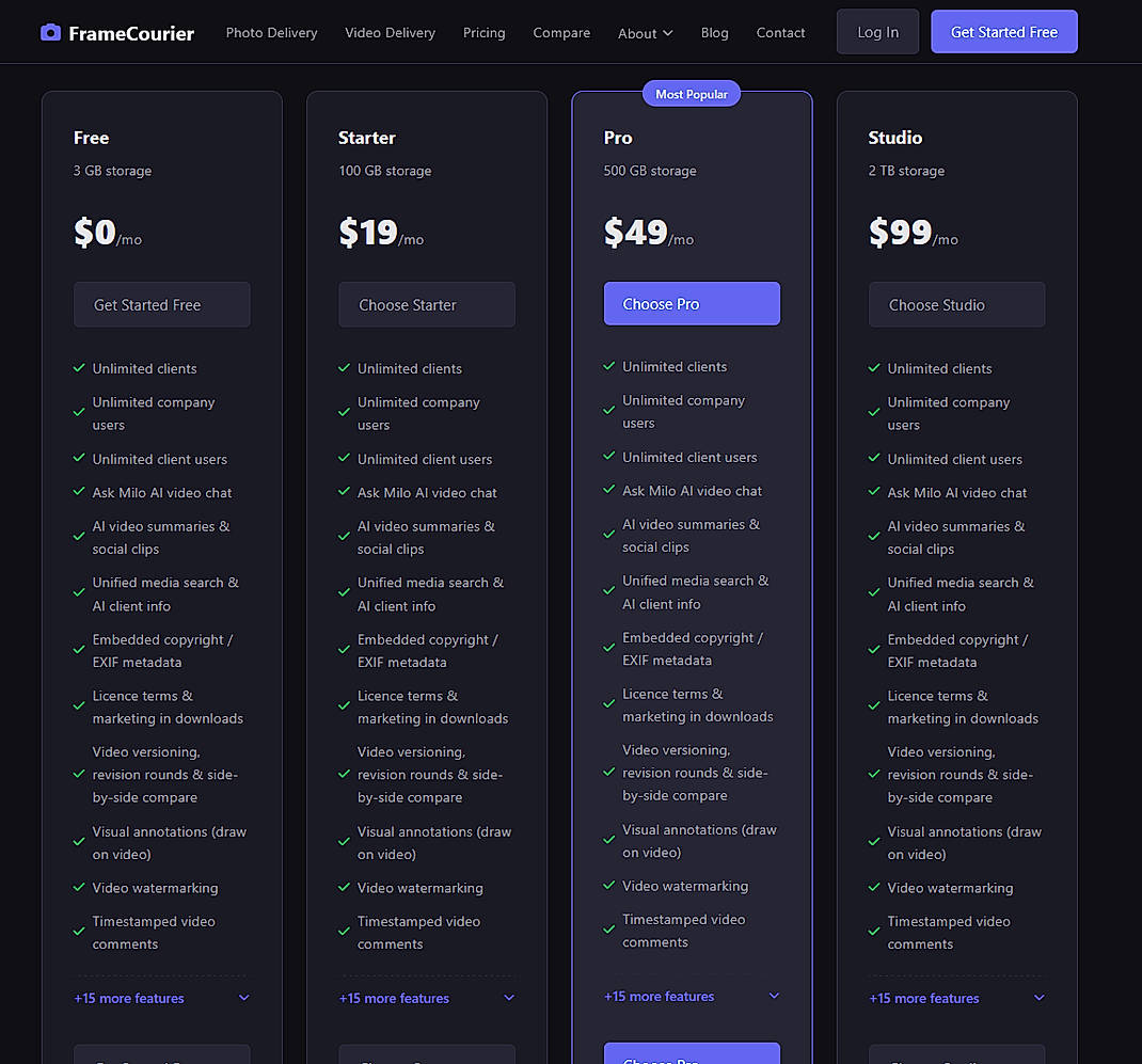 Pricing screenshot