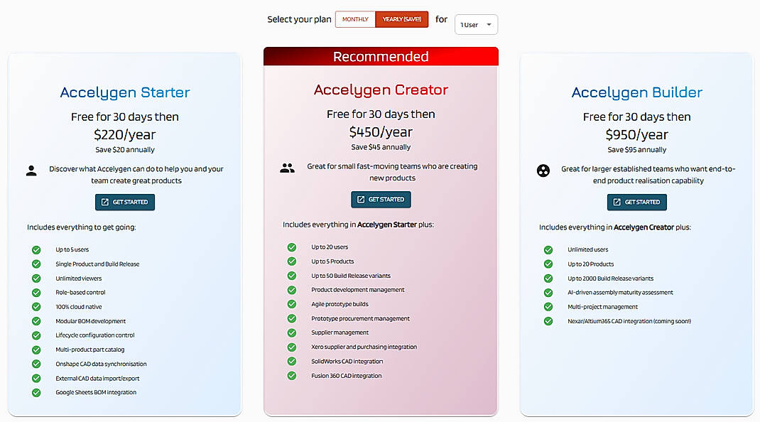 Pricing screenshot