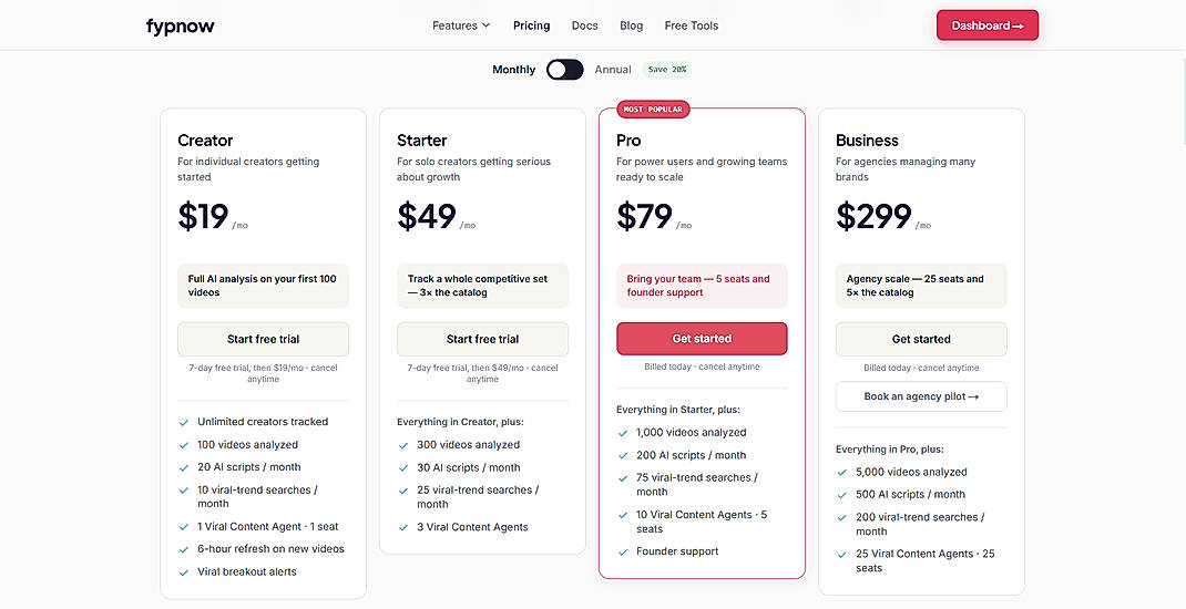 Pricing screenshot