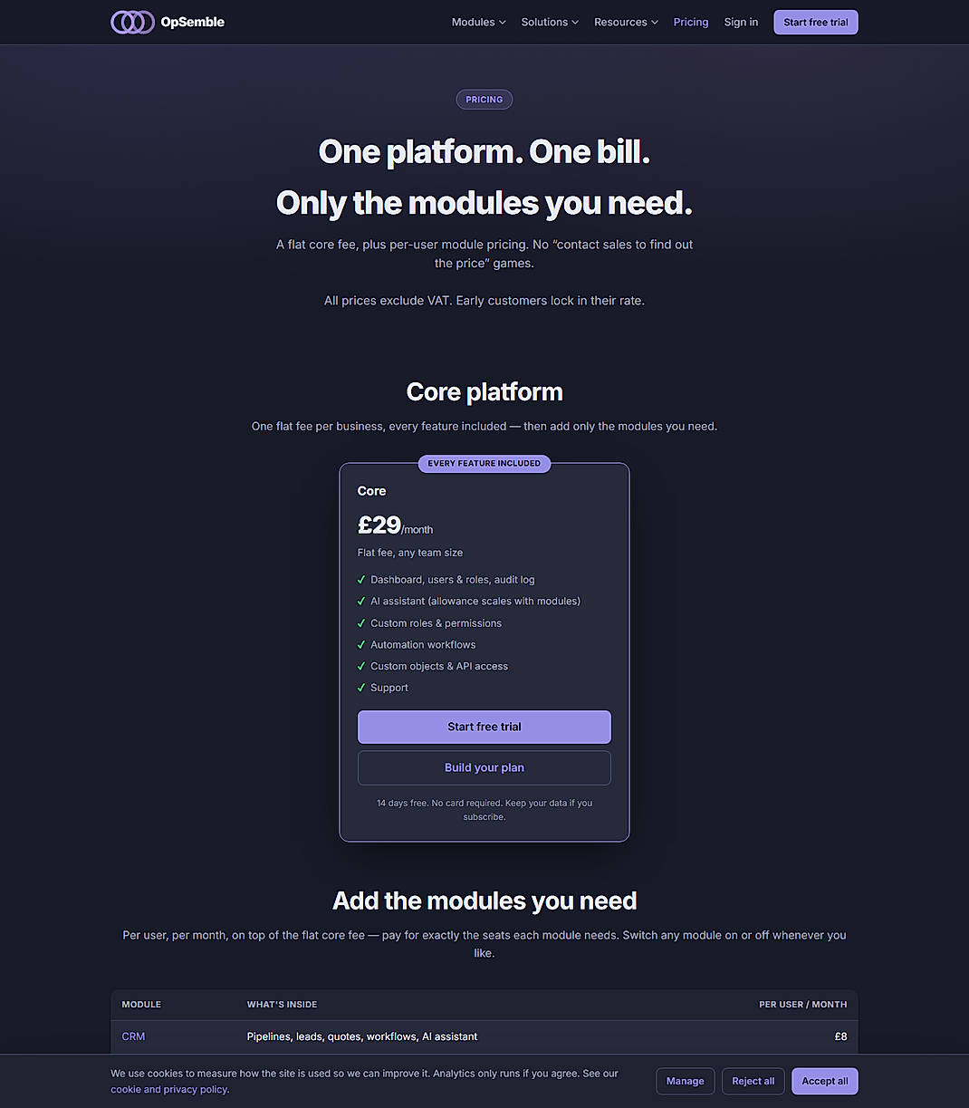 Pricing screenshot