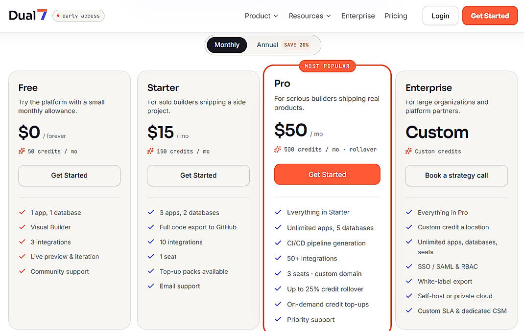 Pricing screenshot