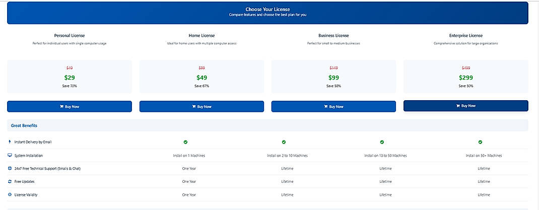 Pricing screenshot