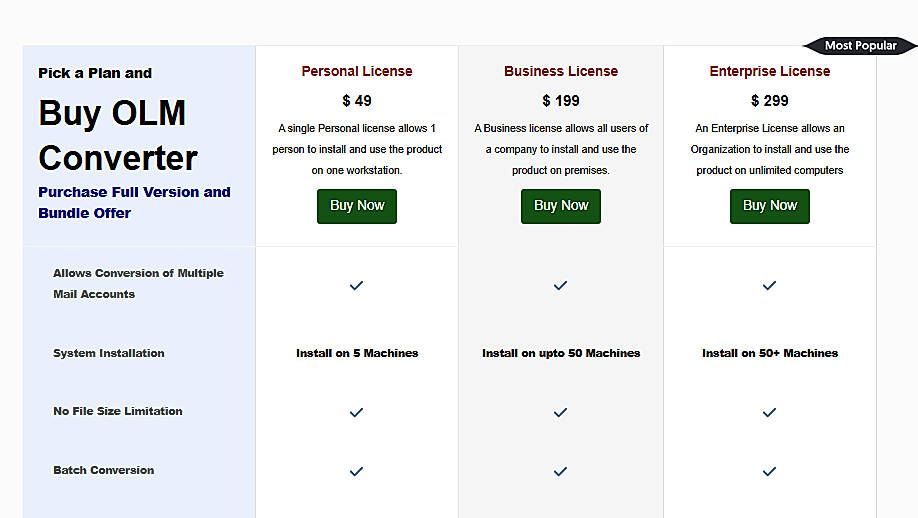 Pricing screenshot