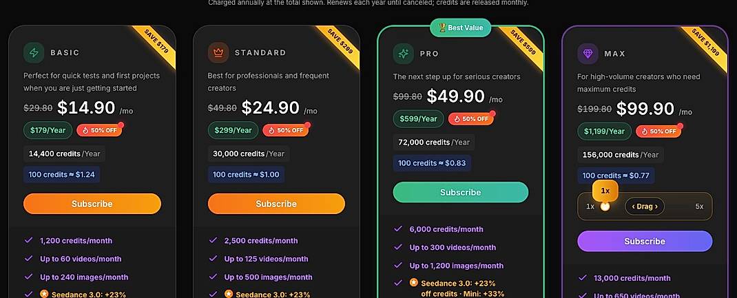 Pricing screenshot