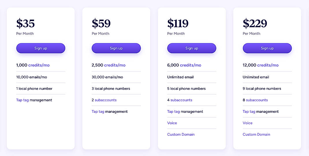 Pricing screenshot