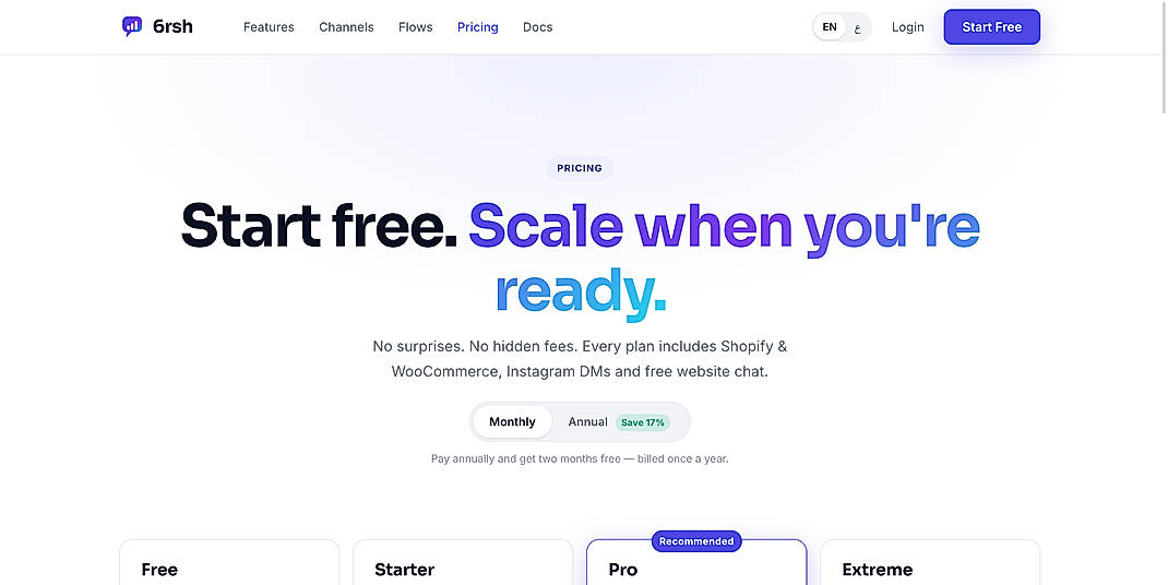 Pricing screenshot