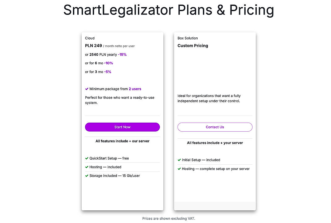 Pricing screenshot