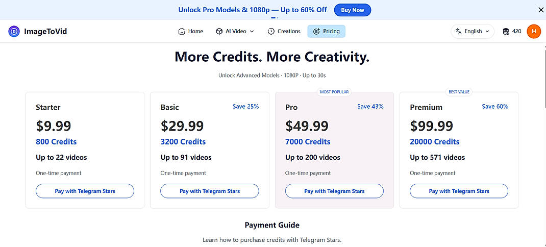 Pricing screenshot