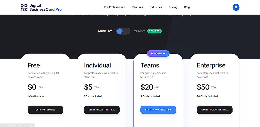 Pricing screenshot