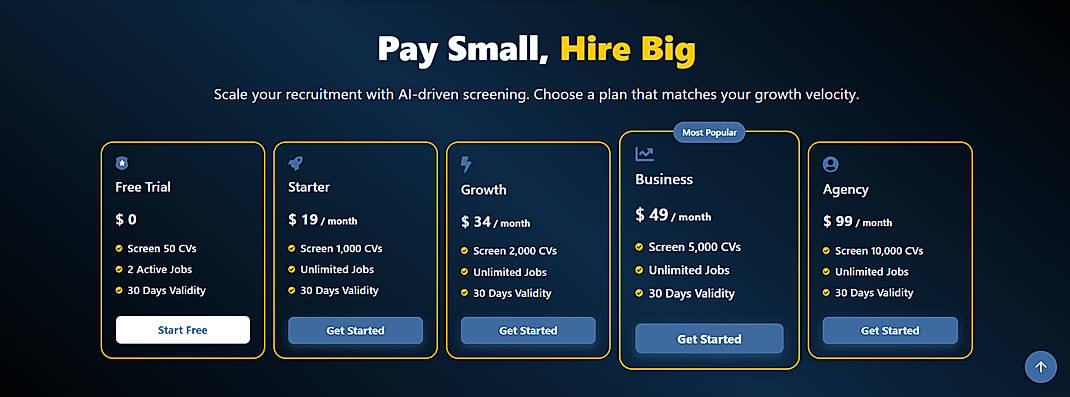 Pricing screenshot