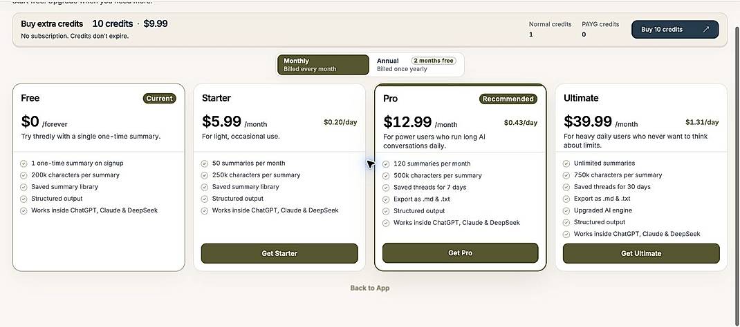 Pricing screenshot