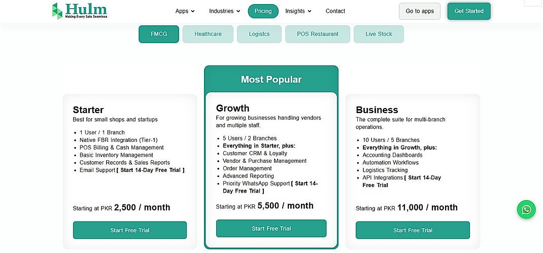 Pricing screenshot