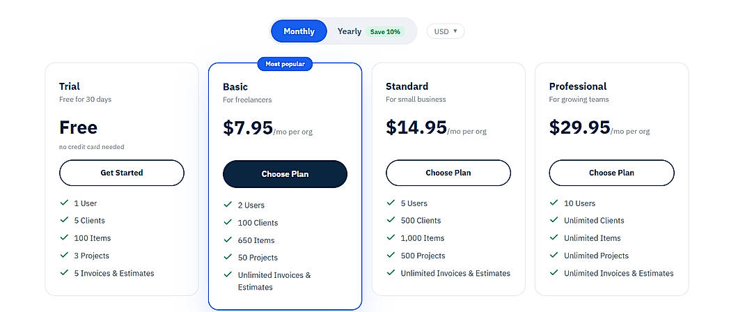 Pricing screenshot