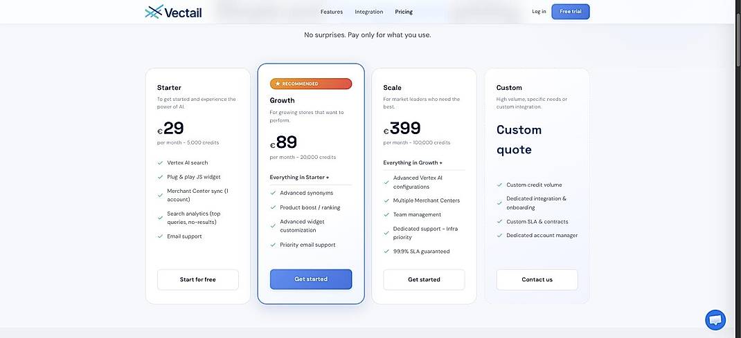 Pricing screenshot