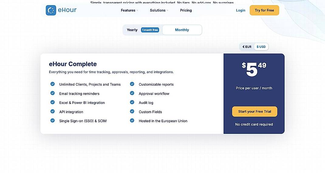 Pricing screenshot