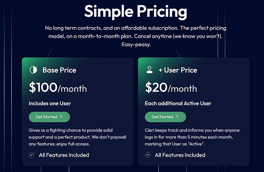 Pricing screenshot