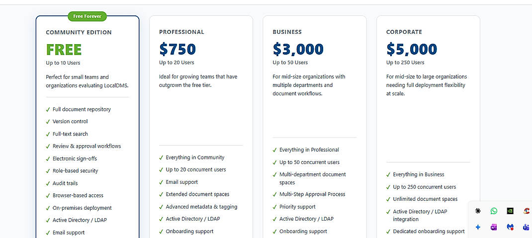 Pricing screenshot