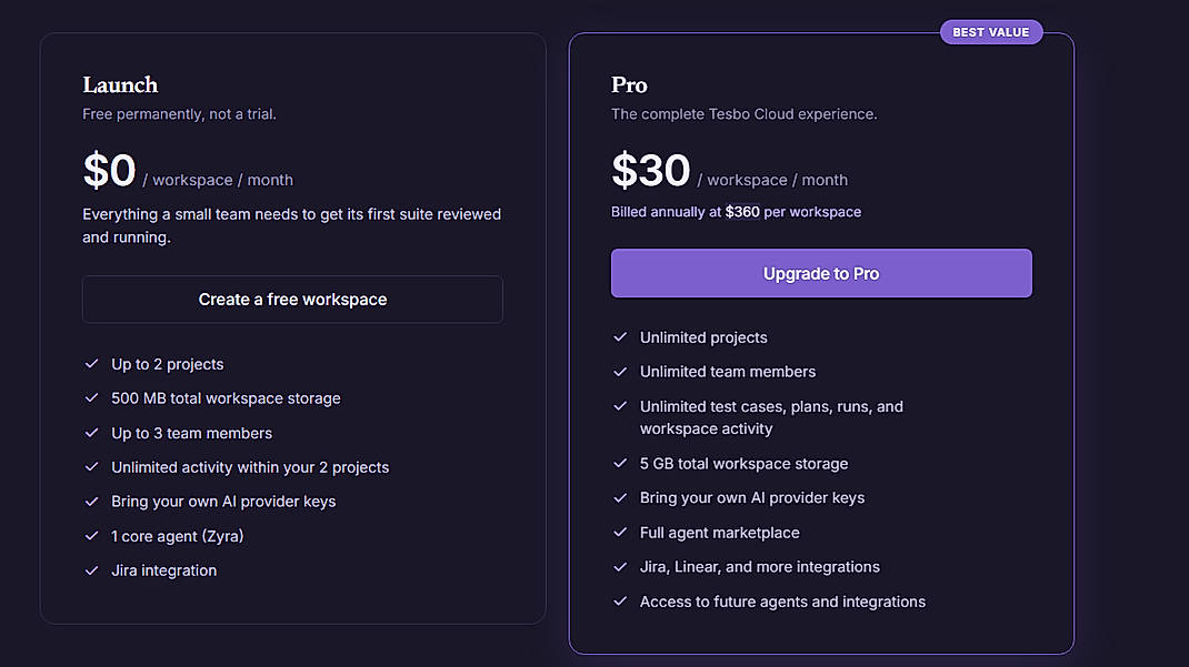 Pricing screenshot