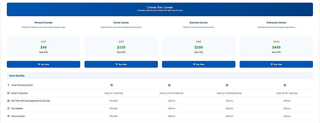 Pricing screenshot