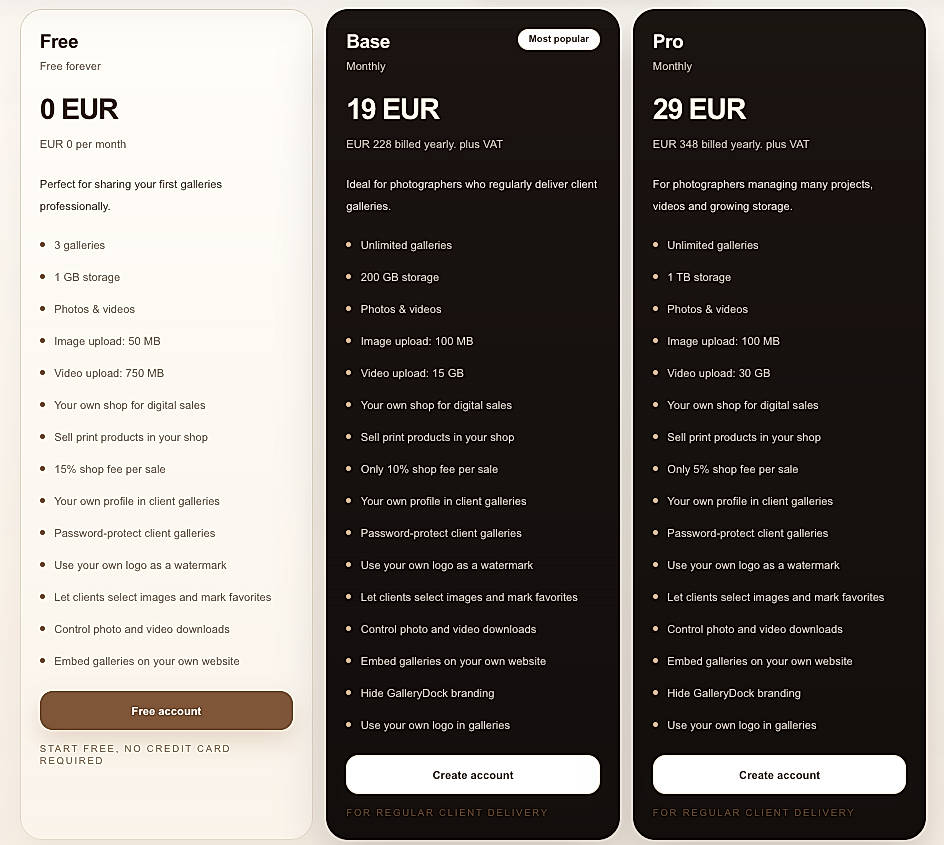 Pricing screenshot