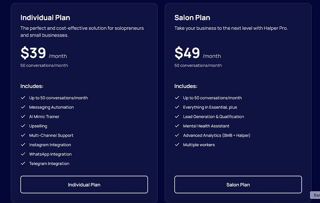Pricing screenshot