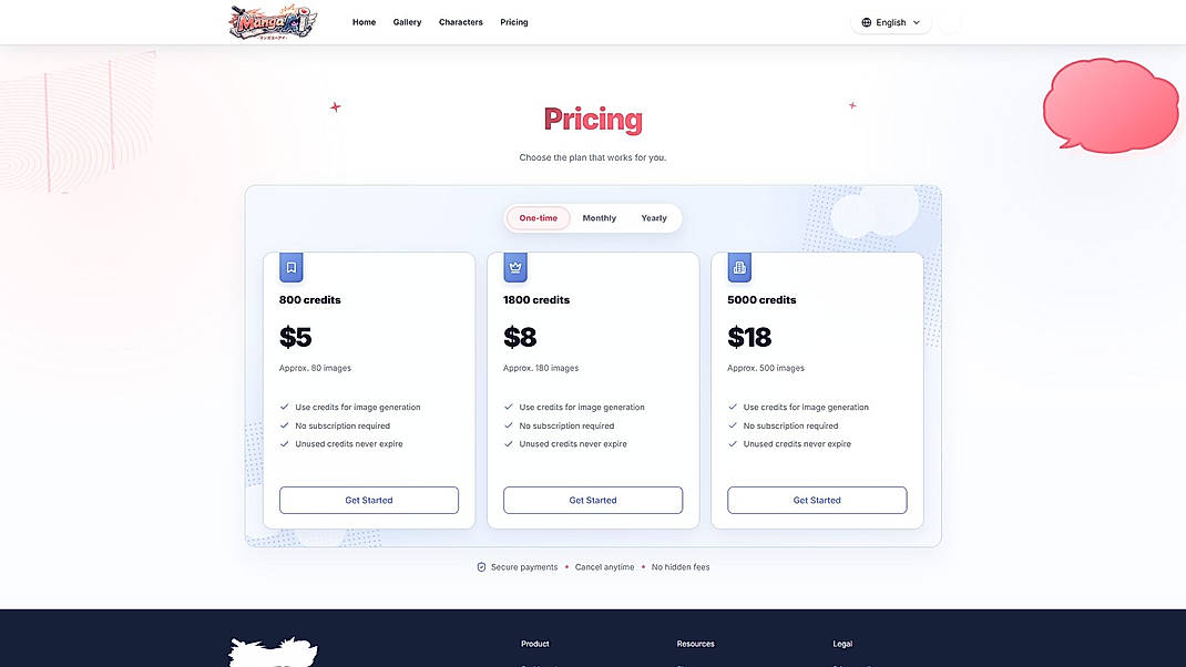 Pricing screenshot