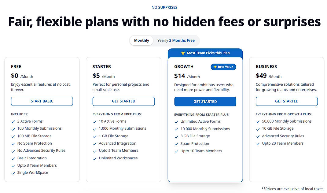 Pricing screenshot