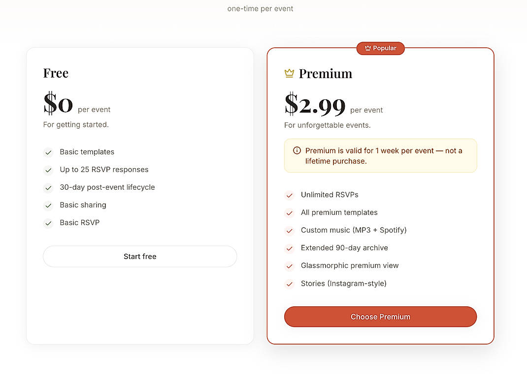 Pricing screenshot
