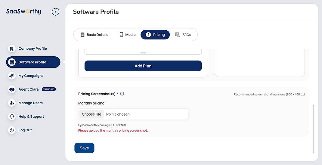 Pricing screenshot