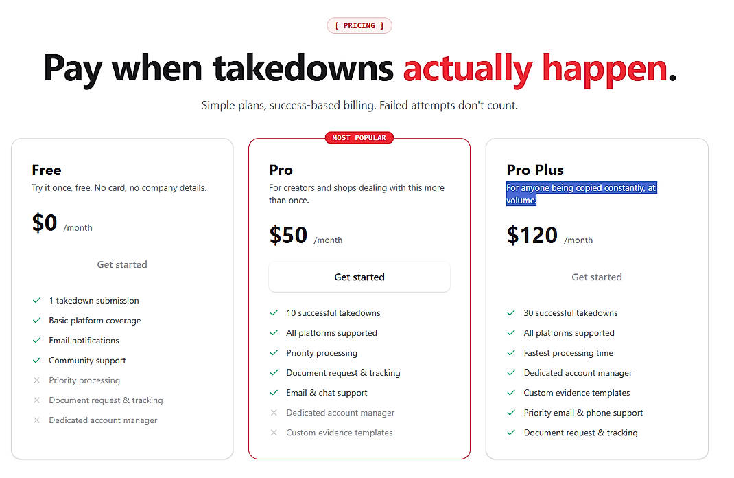 Pricing screenshot