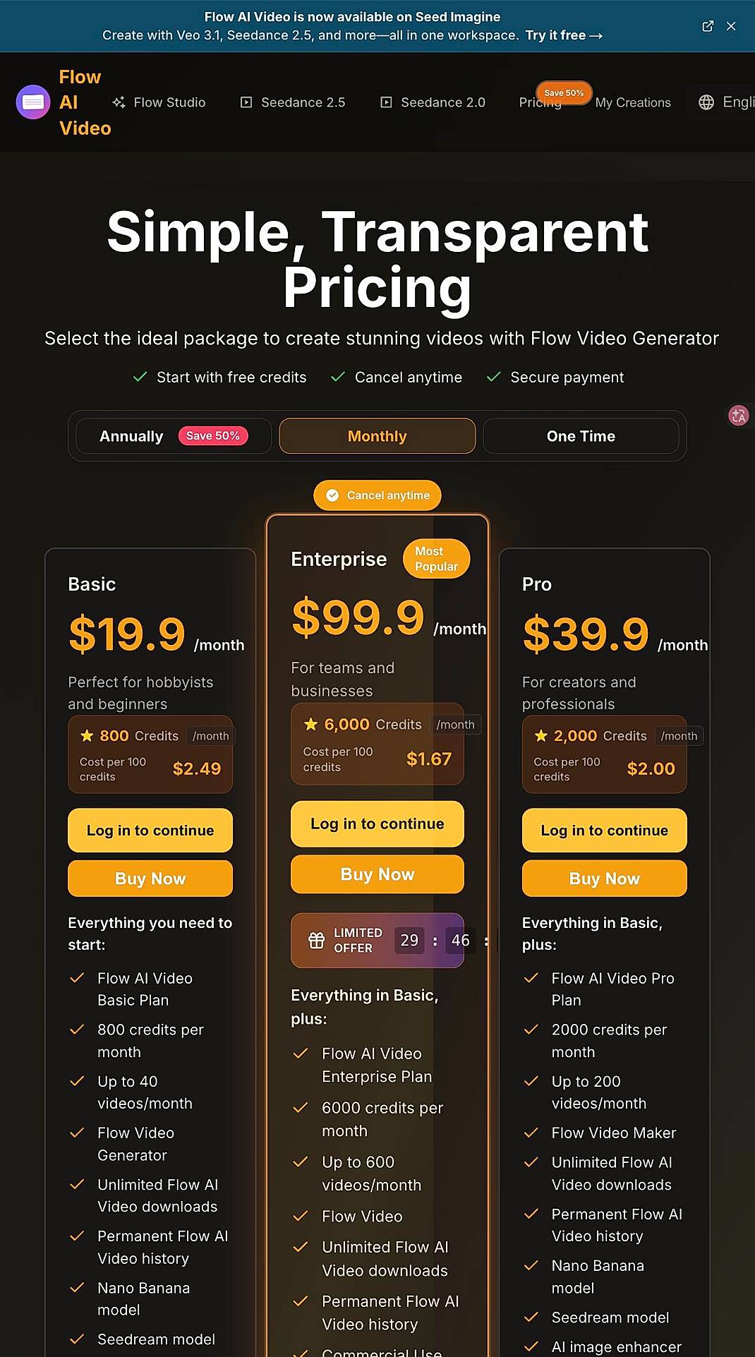 Pricing screenshot