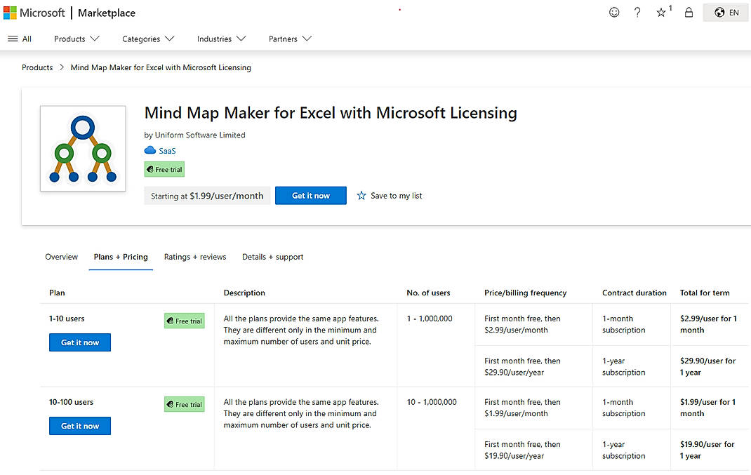 Pricing screenshot